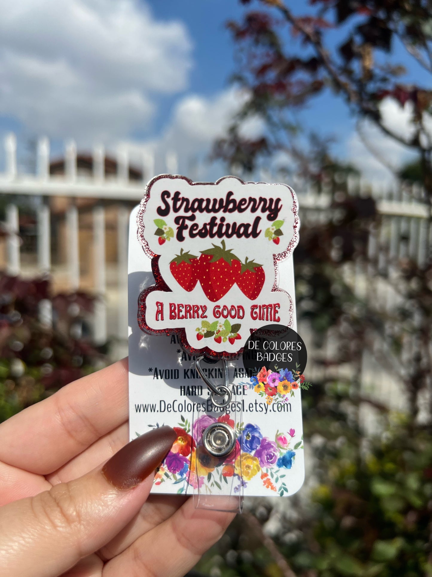 Strawberry Retractable Badge Reel, RN ID Holder, Glitter Nurse Key Card, Spring Time, Summer Fun, Medical Gift, Fruit Accessories, Dietician