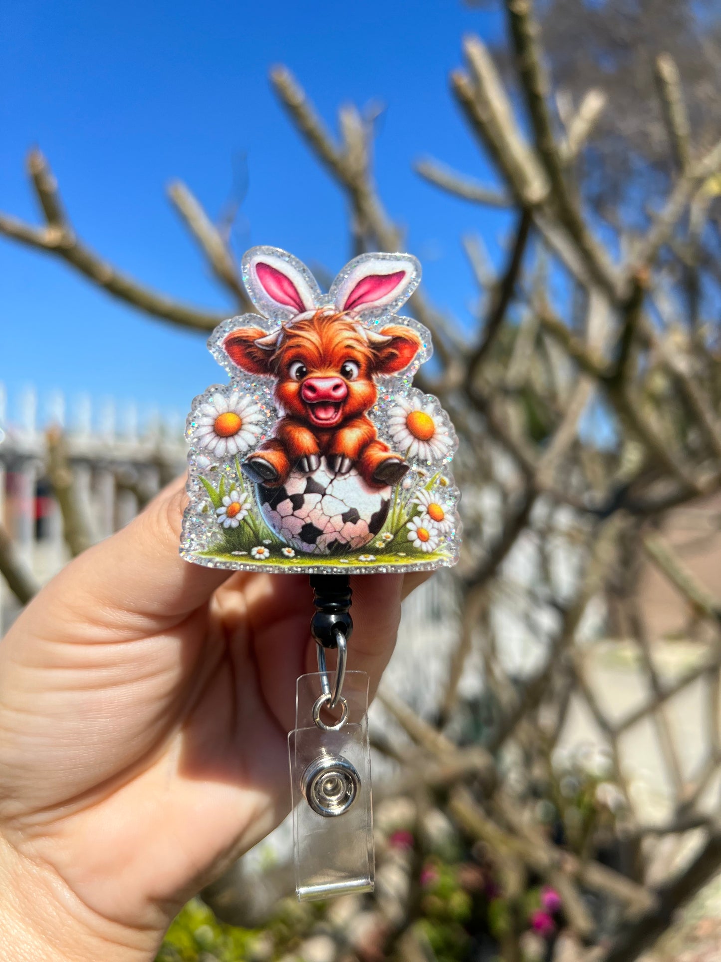 Highland Cow Bunny Badge