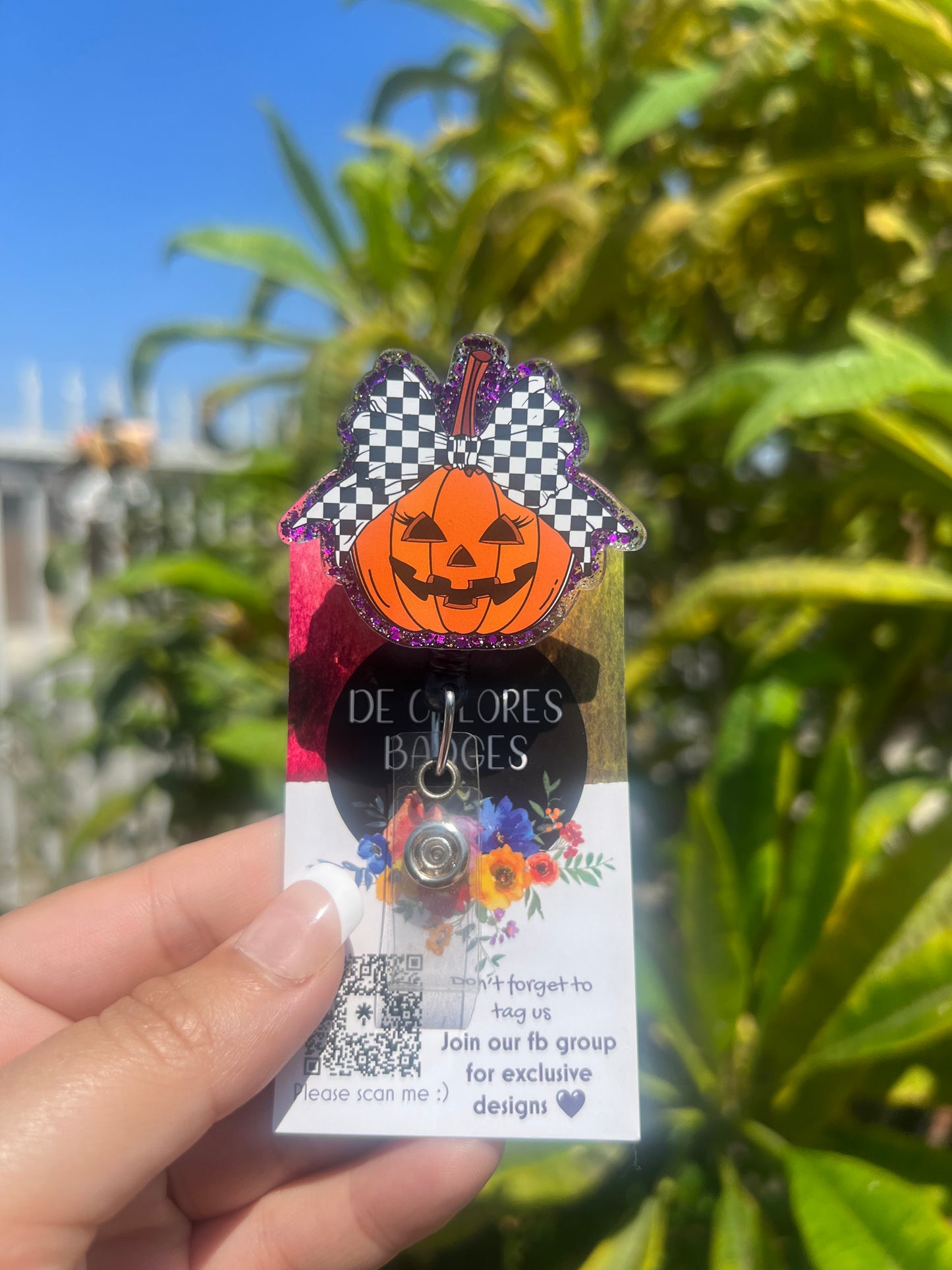 Purple Spooky Checkered Pumpkin