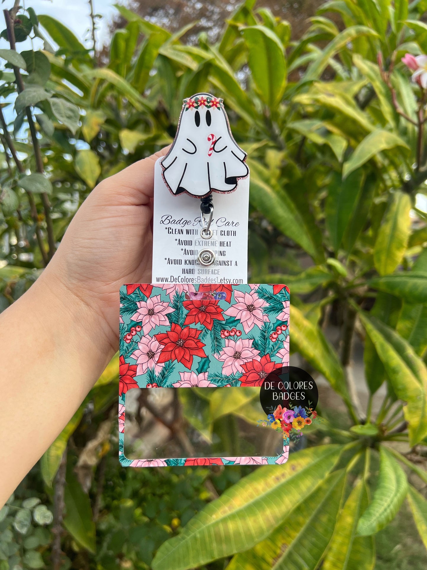 Poinsettia Badge Reel and Badge Buddy, RN Badge Buddy, Nurse Badge Reel, Winter Badge Reel, Winter Badge Buddy, Snowflakes Badge Buddy
