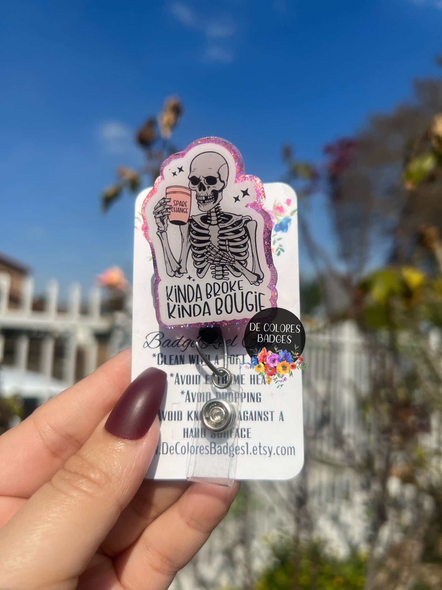 Kinda Broke Kinda Bougie Badge, Snarky Skeleton Badge, Sarcastic Badge, Skeleton Badge, Sarcastic Skeleton Badge, Boujee Tumbler Badge