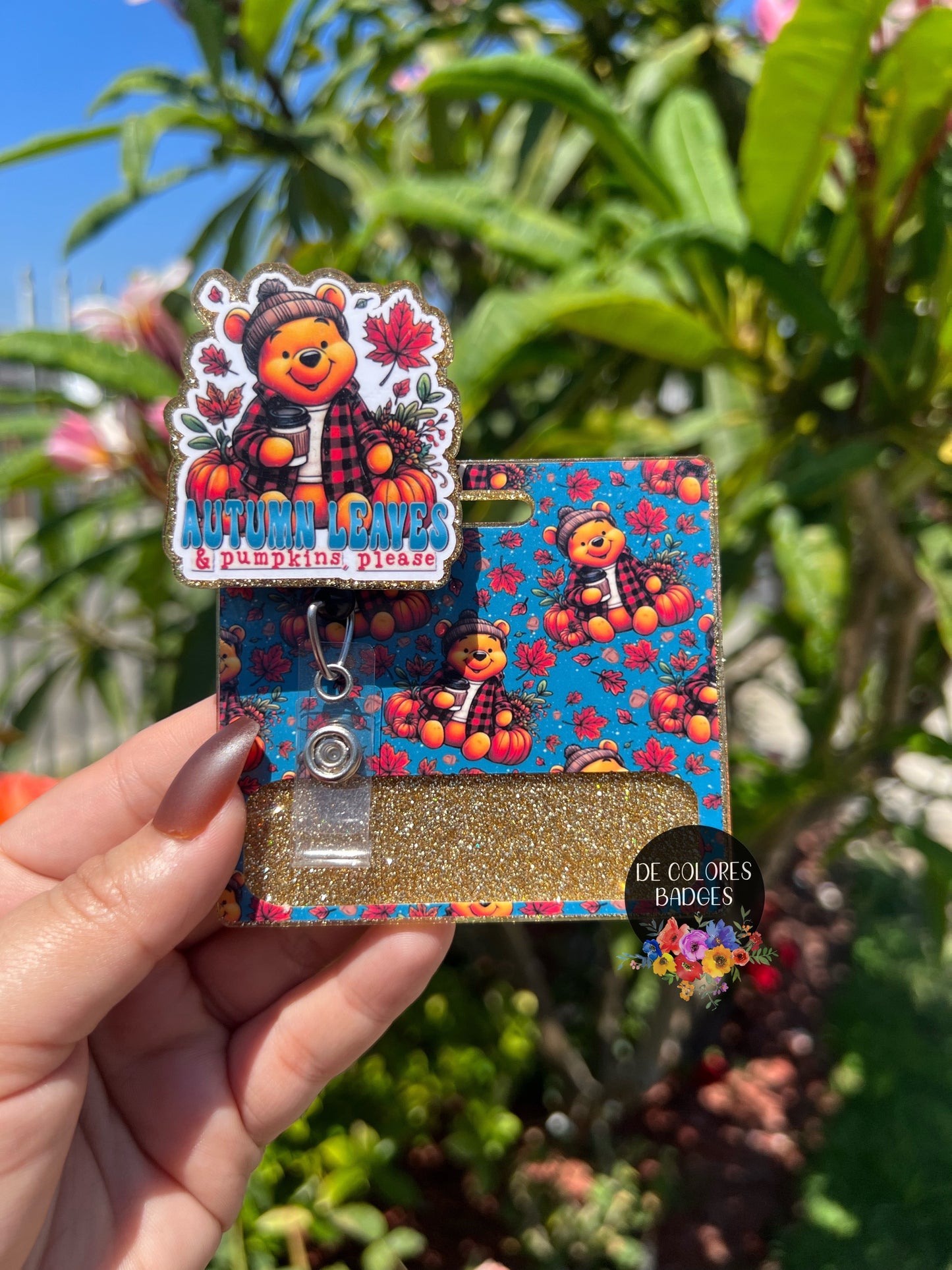Autumn Leaves & Pumpkins Please Badge Buddy--Badge Reels--Nurse Badge Reels--Badge Buddy Badge Reels--Cute Badge Reels--Retractable Badge Reels--Festive Badge Reels--Badges