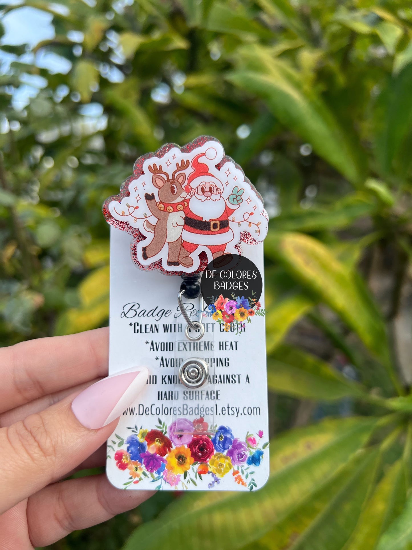 Christmas badge reel, Santa badge reel, holiday badge reel, glitter badge reel, Nurse badge reel, ID badge holder, teacher badge reel