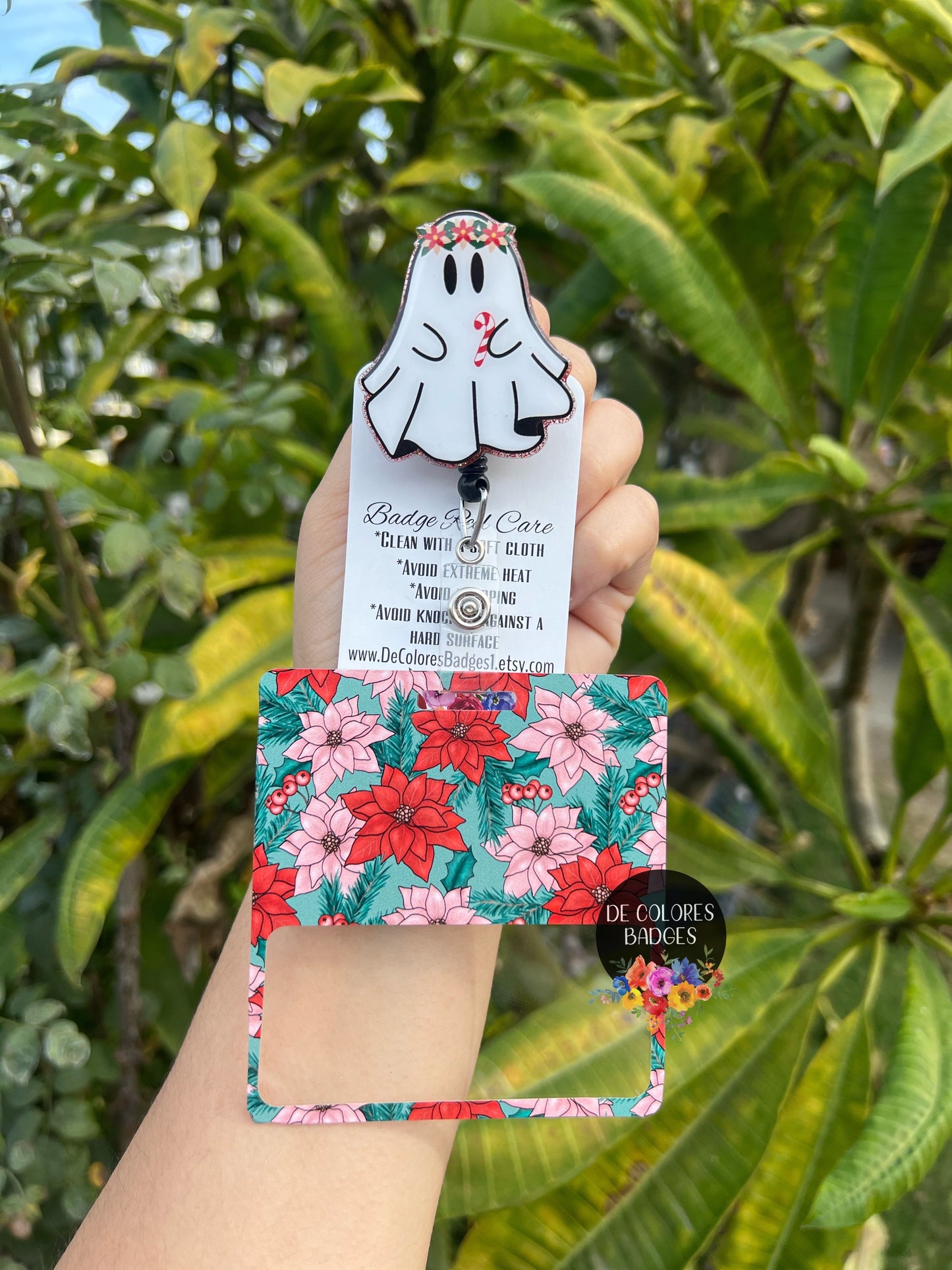 Poinsettia Badge Reel and Badge Buddy, RN Badge Buddy, Nurse Badge Reel, Winter Badge Reel, Winter Badge Buddy, Snowflakes Badge Buddy