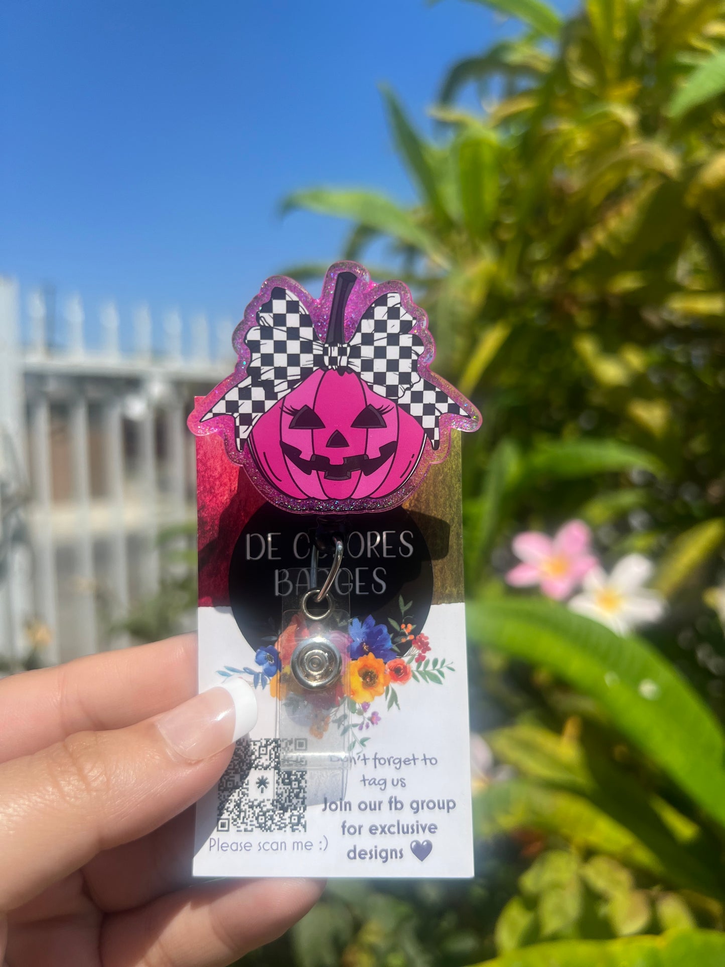 Pink Spooky Checkered Pumpkin