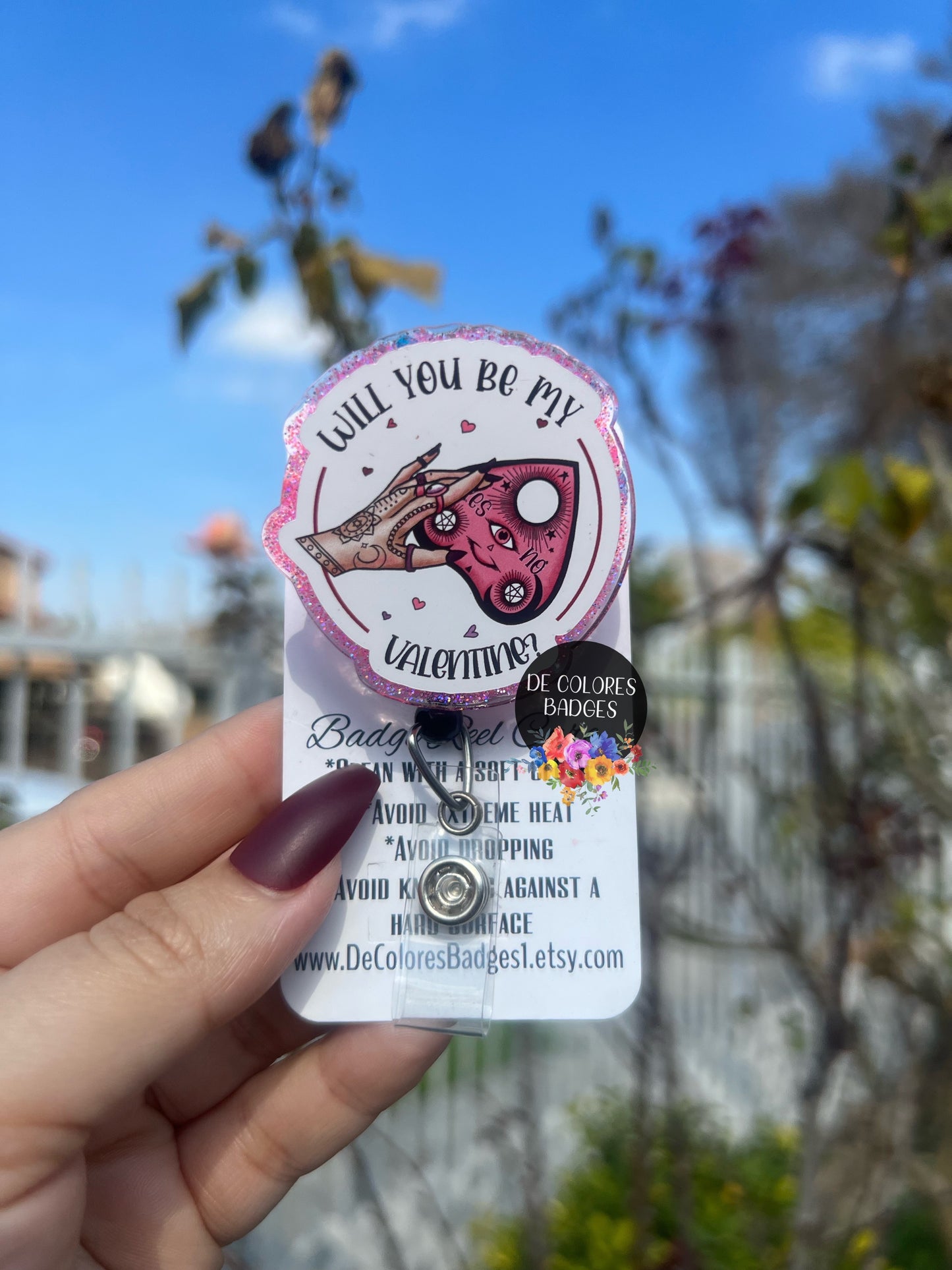 Be Mine Ouija Planchette Badge / Be mine badge / Creepy Valentine badge / Gothic valentine badge / valentine planchette badge / Planchette badge