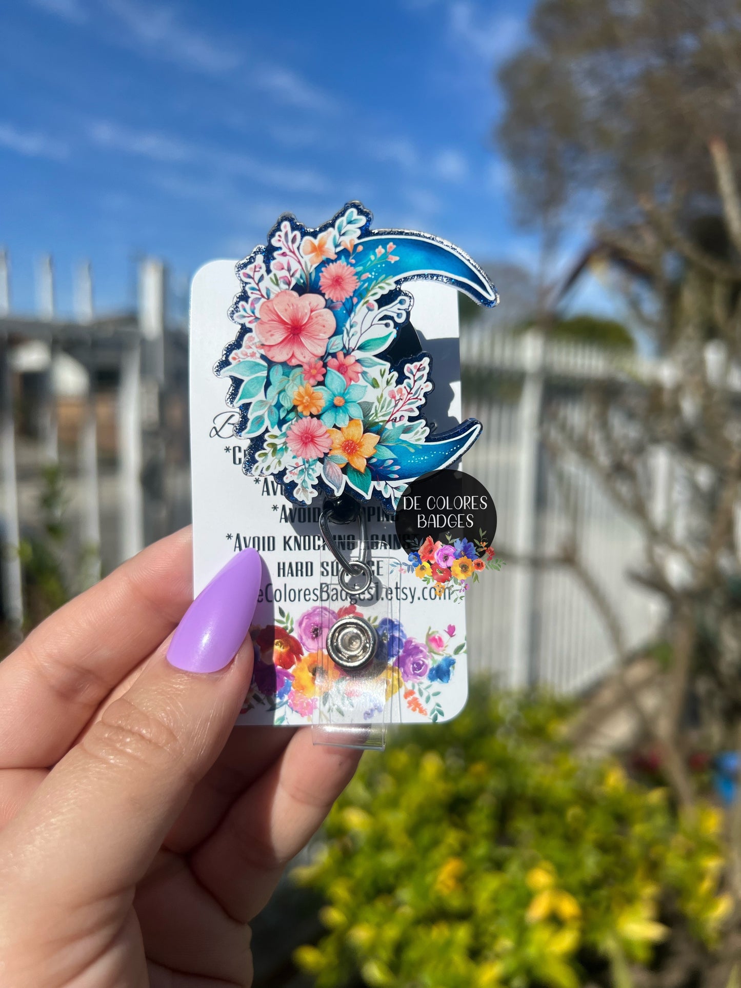 Moon Badge Reel, Floral Moon, Pretty Moon, Badge Reel, Fall Badge Reel, Pretty Badge Reel, Cute Gift ID, Medical Badge Reel