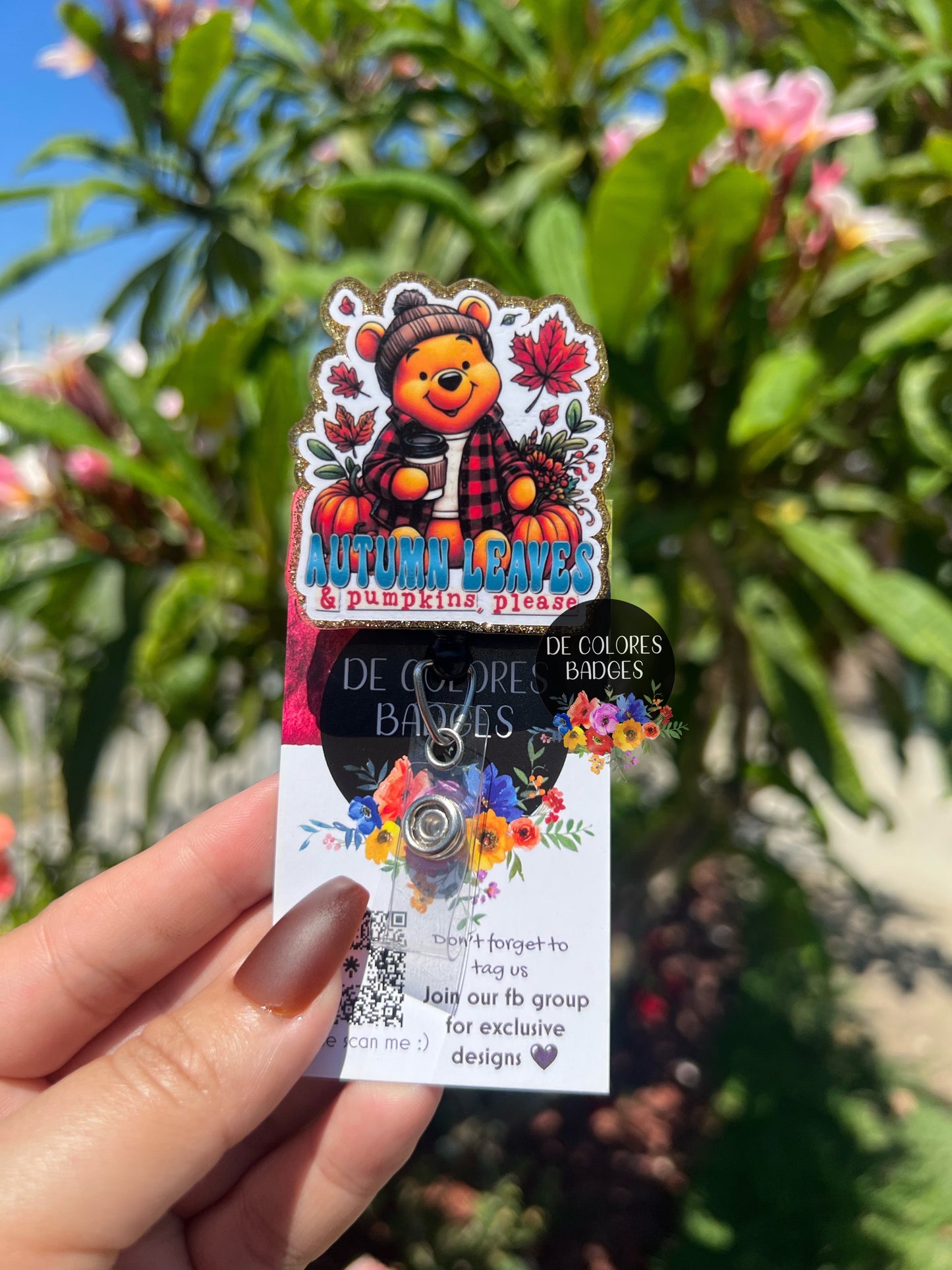 Autumn Leaves & Pumpkins Please Badge Buddy--Badge Reels--Nurse Badge Reels--Badge Buddy Badge Reels--Cute Badge Reels--Retractable Badge Reels--Festive Badge Reels--Badges