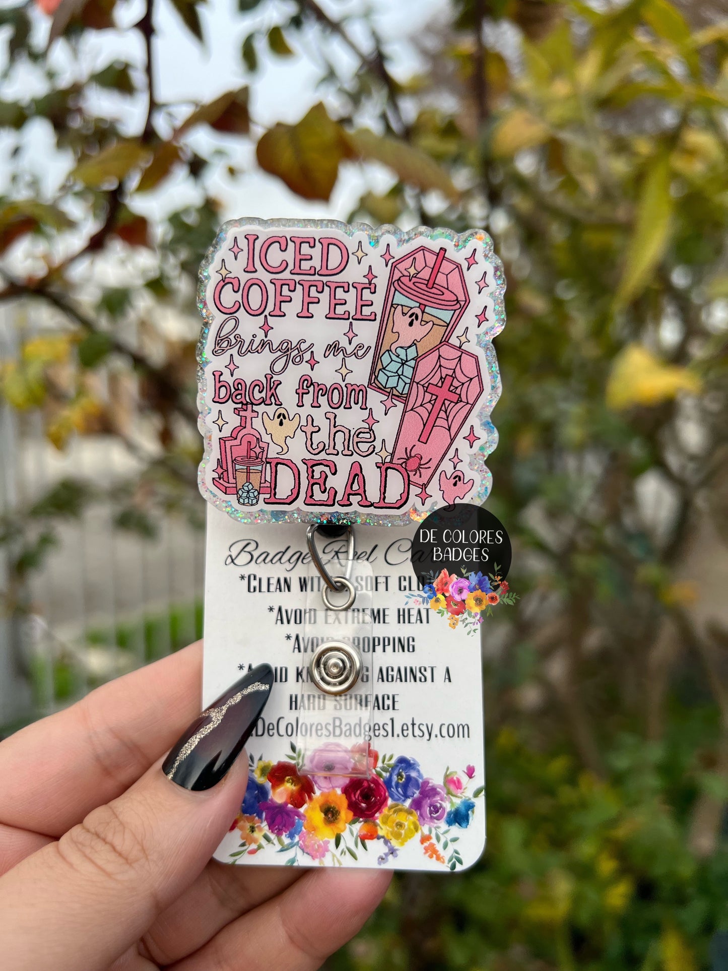Iced Coffee Brings Me Back From The Dead Badge Reel, RN Badge Holder, Funny Badge Reel, Retractable Badge, Badge Reel Topper, Mom Badge Clip, Medical