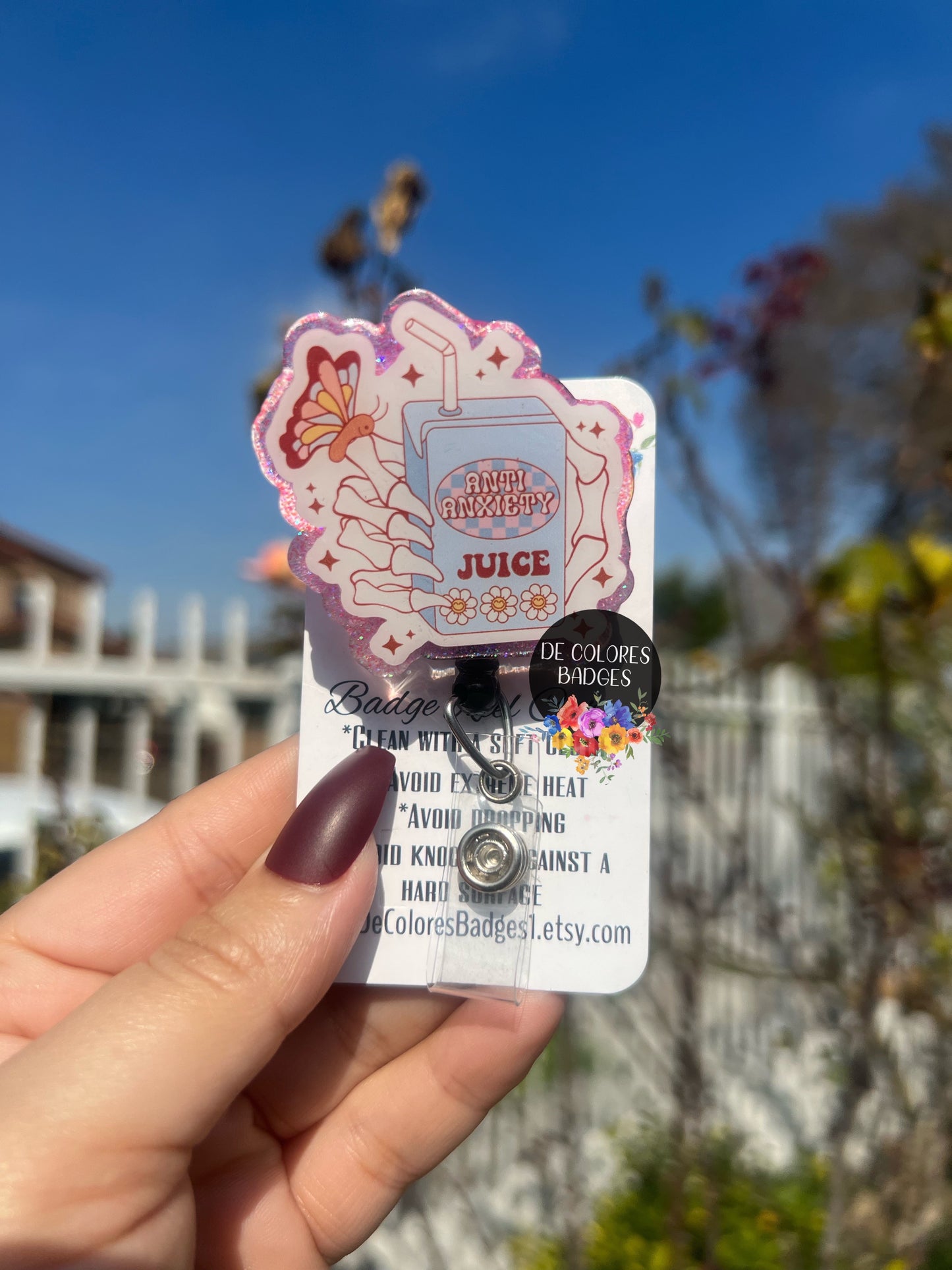 Anti Anxiety Juice Badge, Juice Box Badge, Floral Skeleton Badge, Skull Flowers, Mental Health Matters, Anxious, Retro, Fueled by Coffee,