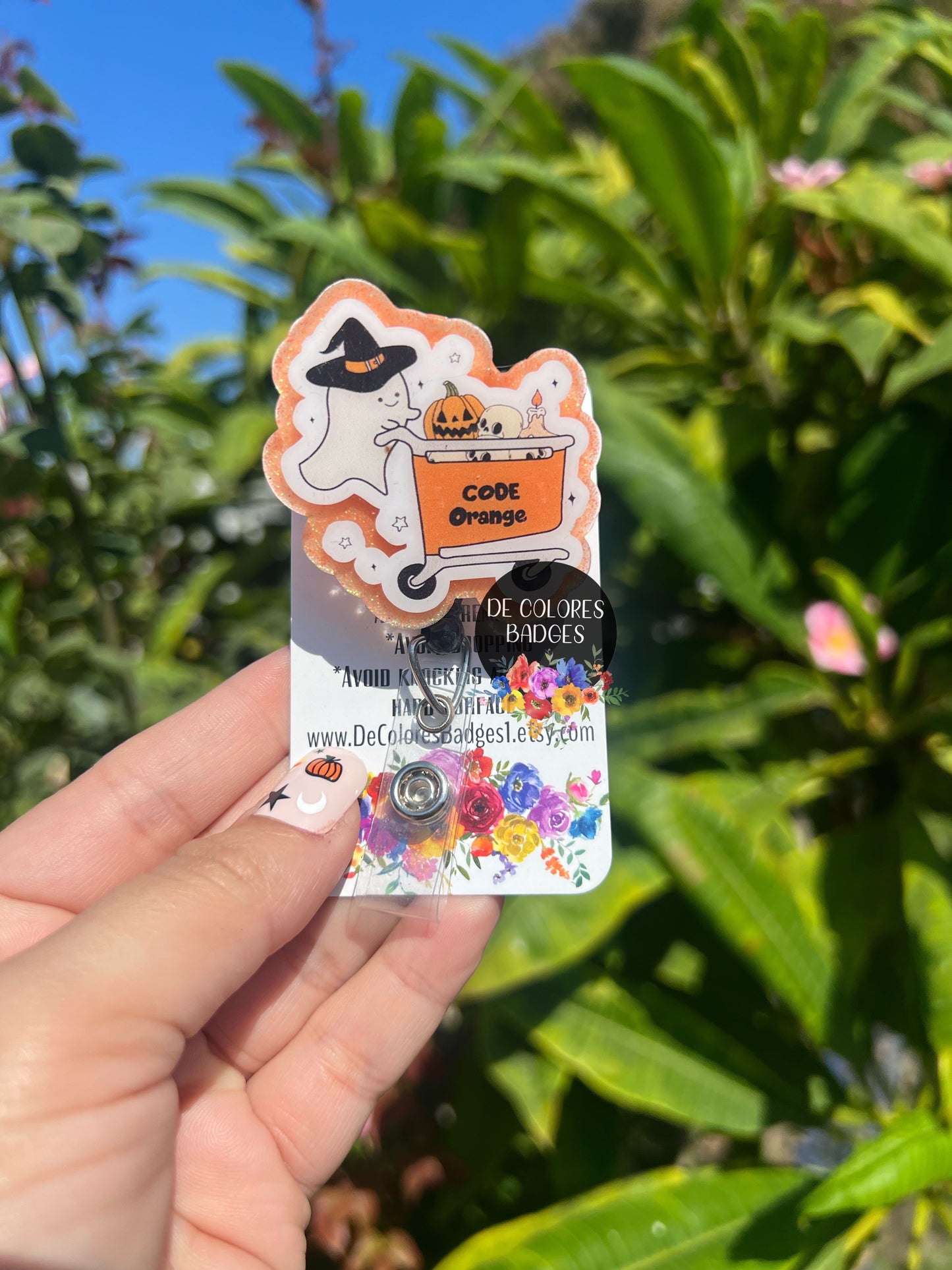 Halloween Badge Reel, Funny Badge ID holder, Interchangeable badge topper, Acrylic Badge Reel Holder, Nurse Badge Reel, Code Orange Badge Reel
