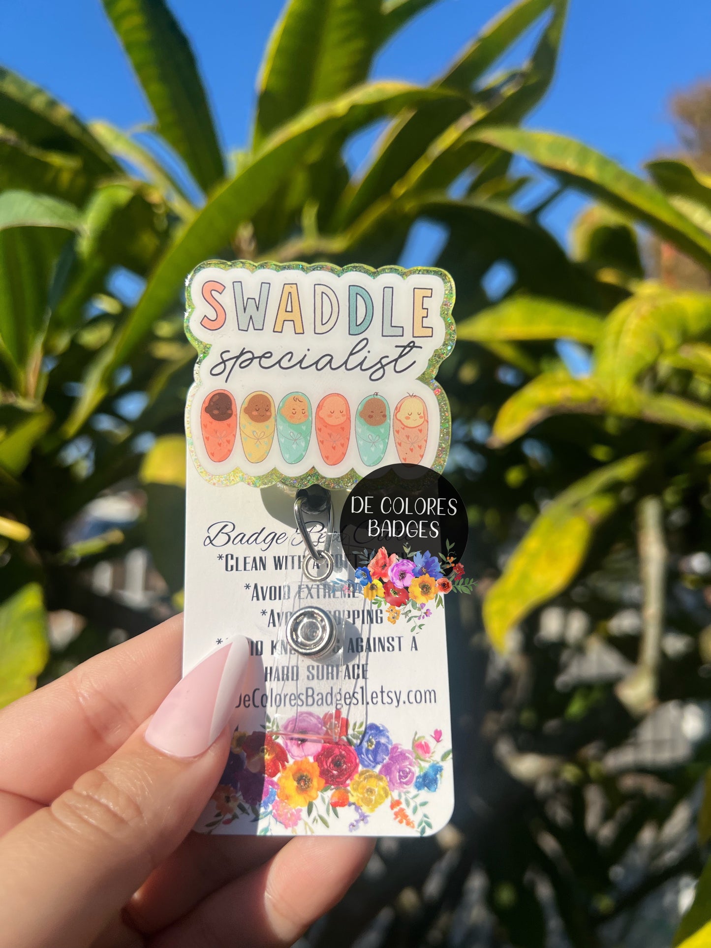 Swaddle Specialist Badge Reel Acrylic, Labor and Delivery Nurse, NICU - Badge Holder with Swivel Clip, Belt Clip, Labor Delivery, Baby Nurse