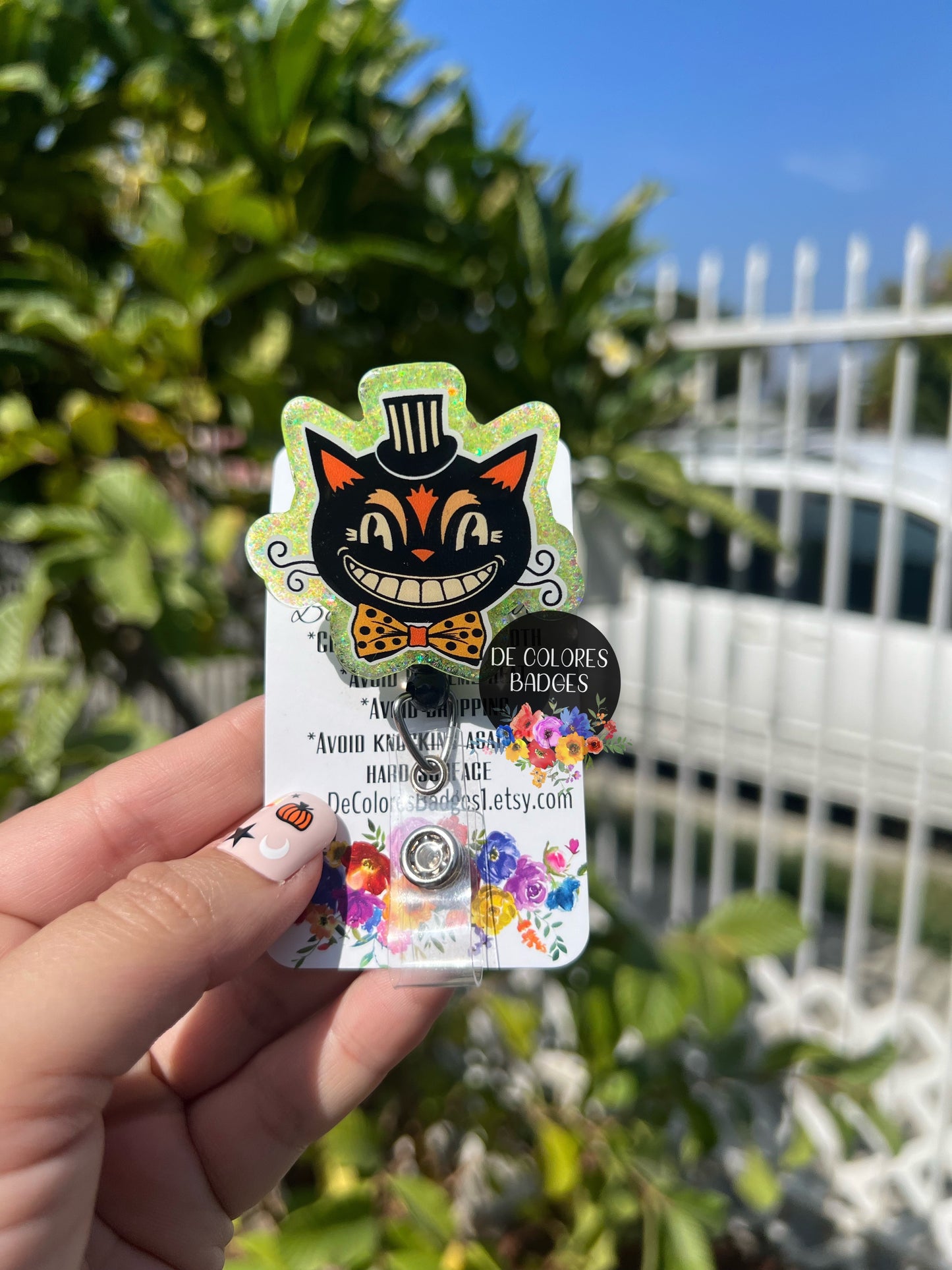 Halloween Badge Reel, Black Cat Badge Reel, Nurse Badge Reel, Retractable ID Badge Holder, Pediatric Nurse Badge Pull, Employee ID Badge