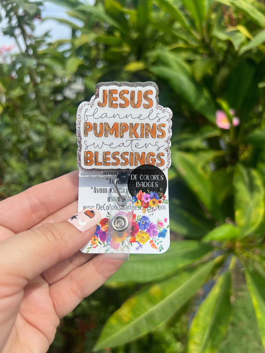 Jesus Flannels Pumpkins Sweaters Blessings Badge | Retro Fall Badge | Christian Badge | Fall Badge | Pumpkin Badge Reel | Autumn Badge Reel